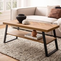 FineBuy Couchtisch 100x40x41 cm Sofatisch Braun mit Fischgrät-Muster, Design Wohnzimmertisch Rechteckig, Loungetisch Modern mit Ablage, Kaffeetisch mit Metallgestell