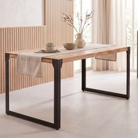 FineBuy Esstisch rechteckig 120 cm Akazie Massivholz – Kleiner Esszimmertisch im Industrial Design mit Metallgestell, Holz Küchentisch massiv für 4 - 6 Personen