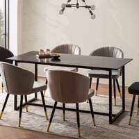 FineBuy Esszimmertisch Schwarz Esstisch in Marmor-Optik Modern, Küchentisch mit Metallbeinen, Speisetisch Rechteckig, Tisch Esszimmer