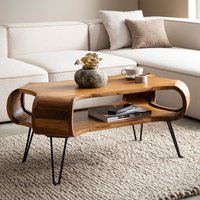 FineBuy Couchtisch 100x60x47 cm Sheesham Massivholz Metall Sofatisch, Design Wohnzimmertisch Rechteckig mit Stauraum, Kaffeetisch Massiv, Großer Tisch Wohnzimmer mit Haarnadelbeine