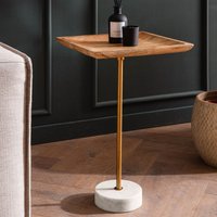 FineBuy Beistelltisch Mango Massivholz Echter Marmor 35x35x55 cm Anstelltisch, Kleiner Abstelltisch Quadratisch, Wohnzimmertisch Couch Modern, Sofatisch Hoch