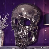 FineBuy Wanddeko Totenkopf Aluminium 41 cm Schädel Groß, Design Wanddekoration Metall Deko Alu Modern, Wohndeko Skull, Wandskulptur Dekoration Wohnaccessoire
