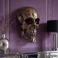 FineBuy Wanddeko Totenkopf Aluminium 41 cm Schädel Groß, Design Wanddekoration Metall Deko Alu Modern, Wohndeko Skull, Wandskulptur Dekoration Wohnaccessoire