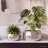 FineBuy Pflanzgefäß 2er Set Metall Deko Pflanzkübel, Design Schale Aluminium Rund Indoor, handgefertigte Dekoschale 2-teilig Punziert
