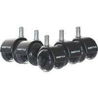 FineBuy 5er Set leichtgängige Universal-Schwerlastrollen für Bürostuhl 11 mm Stift / Durchmesser 50 mm, Leise Premium Hartbodenrollen Bürostuhlrollen, Drehstuhlrollen Doppellaufrollen