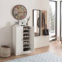 FineBuy FineBuy Schuhschrank mit 2 Türen Weiß 55x108x35 cm Schuhregal Holz geschlossen, Design Dielenschrank Garderobenschrank schmal, Flurschrank hoch, Schuhaufbewahrung Garderobe Dielenmöbel