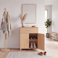 FineBuy FineBuy Schuhschrank mit Schublade und 2 Türen 60×75×30 cm Buche Optik, Platzsparende Schuhkommode aus Spanplatte melaminbeschichtet, Flurmöbel Schuhregal modern