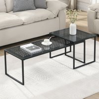 FineBuy Satztisch Glas Metall 2er Set Modern Couchtisch, Design Sofatisch Platzsparend, Wohnzimmertisch Kaffeetisch Rechteckig & Quadratisch