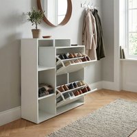 FineBuy FineBuy Moderner Schuhkipper Holz 2 Fächer Weiß 12 Paar Schuhe, Schuhschrank 85 x 24 x 93 cm, Schuhkommode Flur mit Ablage Regal - Schuhregal