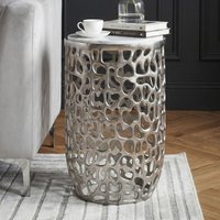 FineBuy Beistelltisch Aluminium rund 30cm – Anstelltisch mit Marmor Tischplatte – Design Metall Couchtisch für Wohnzimmer – runder Wohnzimmertisch modern – Dekotisch Handmade Sofatisch