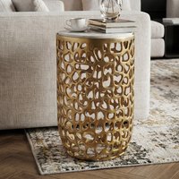 FineBuy Beistelltisch Aluminium rund 30cm – Anstelltisch mit Marmor Tischplatte – Design Metall Couchtisch für Wohnzimmer – runder Wohnzimmertisch modern – Dekotisch Handmade Sofatisch