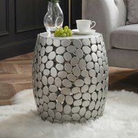 FineBuy Design Beistelltisch rund 40cm aus Aluminium & weißer Marmor Tischplatte – Couchtisch Alu – Metall Wohnzimmertisch Dekotisch Handmade