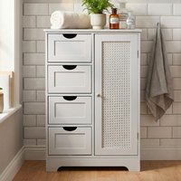 FineBuy schmaler Badschrank 55x80 cm mit Wiener Geflecht – Badezimmerschrank mit Tür und 4 Schubladen – Badregal aus lackiertem MDF – Badezimmerregal modern – Aufbewahrungsschrank Bad Badezimmer