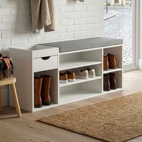 FineBuy Schuhbank Flur 100cm mit Sitzkissen – Sitzbank mit Schublade und verstellbaren Regalböden – Flurmöbel Schuhregal modern für den Eingangsbereich – Flurbank mit Stauraum