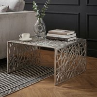 FineBuy Couchtisch Aluminium 60cm Quadratischer Sofatisch Metall - Wohnzimmertisch Alu modern mit Muster - Design Tisch niedrig - Loungetisch Beistelltisch Handmade