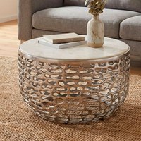 FineBuy Design Metall Couchtisch mit weißer Marmor Tischplatte 60 cm rund - Aluminium Wohnzimmertisch Modern - Loungetisch Alu Beistelltisch Wohnzimmer Handmade