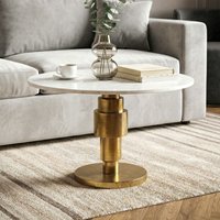 FineBuy Couchtisch Gold 60cm mit Marmor Tischplatte - Wohnzimmertisch rund - Sofatisch Alu modern - Beistelltisch Aluminium - Design Tisch Wohnzimmer Metallgestell Handmade