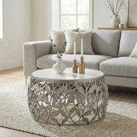 FineBuy Couchtisch 60cm mit weißer Marmor Tischplatte - Wohnzimmertisch rund - Sofatisch modern - Beistelltisch Aluminium - Design Beistelltisch Wohnzimmer Metallgestell Handmade