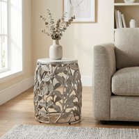 FineBuy Beistelltisch 40cm mit weißer Marmor Tischplatte - Couchtisch klein rund - Sofatisch Alu modern - Wohnzimmertisch Aluminium - Design Tisch Metallgestell Handmade