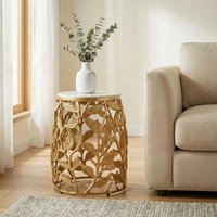 FineBuy Beistelltisch 40cm mit weißer Marmor Tischplatte - Couchtisch klein rund - Sofatisch Alu modern - Wohnzimmertisch Aluminium - Design Tisch Metallgestell Handmade