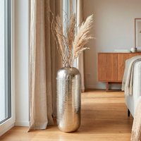 FineBuy Bodenvase Aluminium Silber - Dekovase groß - Standvase rund modern - Vase Metall für Blumen - Design Wohnzimmer Deko - Wohndeko Handmade