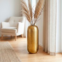 FineBuy Bodenvase Aluminium Gold - Dekovase groß - Standvase rund modern - Vase Metall für Blumen - Design Wohnzimmer Deko - Wohndeko Handmade