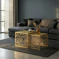 FineBuy 2er Set Couchtisch Aluminium - Design Beistelltisch Set - Metalltisch Wohnzimmertisch modern Alu - Sofatisch rechteckig Metall - Loungetisch Set Satztisch Handmade