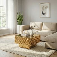 FineBuy Couchtisch Aluminium Quadratisch 60cm - Design Wohnzimmertisch Gehämmert - Moderner Loungetisch - Sofatisch Hammerschlag - Beistelltisch Wohnzimmer Handmade