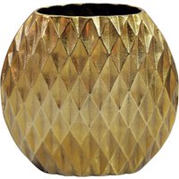 FineBuy Tischvase Aluminium 33,5cm - Dekovase rund mit Rautenmuster - Metall Vase modern - Wohnzimmer Deko Alu - Design Vase flach Tisch Dekoration Handmade