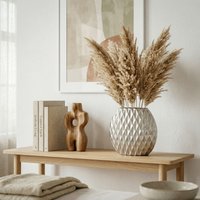 FineBuy Tischvase Aluminium 33,5cm - Dekovase rund mit Rautenmuster - Metall Vase modern - Wohnzimmer Deko Alu - Design Vase flach Tisch Dekoration Handmade