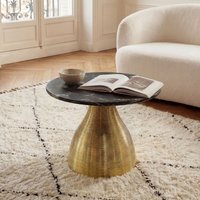 FineBuy Couchtisch Metall mit Marmor Tischplatte 60cm Rund - Moderner Wohnzimmertisch Aluminium Gold - Design Sofatisch Alu - Loungetisch Rillenoptik - Edler Beistelltisch Handmade