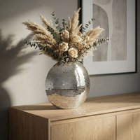 FineBuy Tischvase Metall 40cm - Dekovase Mosaik rund - Vase modern - Wohnzimmer Deko - Design Vase flach Tisch Dekoration Handmade