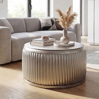 FineBuy Couchtisch Metall Rund 60cm mit abnehmbarer Tischplatte - Design Wohnzimmertisch mit Stauraum - Extravaganter Loungetisch Metall - Moderner Sofatisch - Beistelltisch Handmade