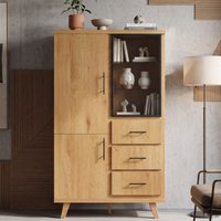 FineBuy Hochschrank MDF 188cm Eiche Dekor Groß mit Türen und Schubladen - Design Standschrank - Mehrzweckschrank Holzoptik - Wohnzimmerschrank Modern - Esszimmerschrank mit Regal