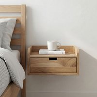 FineBuy Nachtkonsole für Wandmontage 45x30cm Akazie Massivholz Braun - Nachttisch mit Schublade - Wandnachttisch Schwebend für Boxspringbett - Nachtschrank Nachtkästchen Hängend Handmade