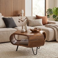 FineBuy Couchtisch Mango Massivholz 60cm Organische Form - Design Wohnzimmertisch mit Stauraum - Sofatisch mit Metallbeine - Beistelltisch mit Ablage Industrial Holz Handmade