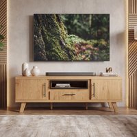 FineBuy TV Lowboard 150cm Eiche Dekor - Moderner Fernsehschrank mit 2 Türen und Schublade - Stilvolle Fernsehkommode TV Kommode - Elegante TV Anrichte fürs Wohnzimmer