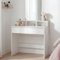 FineBuy Schminktisch 80cm Weiß Kosmetiktisch Modern - Frisiertisch mit Spiegel und Regal - Weiße Frisierkommode mit 2 Schubladen - Moderner Make-Up-Tisch Groß