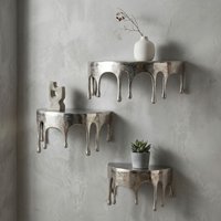 FineBuy Wandregal 3er Set Aluminium Silber Tropfen Optik - Ausgefallenes Hängeregal Metall - Design Drops Schweberegal Alu - Modernes Wandboard Dekoregal Handmade