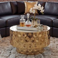 FineBuy Couchtisch Aluminium Rund 60cm - Design Wohnzimmertisch - Moderner Loungetisch - Sofatisch Trommelform - Beistelltisch Wohnzimmer Handmade