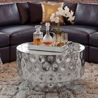 FineBuy Couchtisch Aluminium Rund 60cm - Design Wohnzimmertisch - Moderner Loungetisch - Sofatisch Trommelform - Beistelltisch Wohnzimmer Handmade