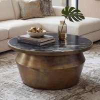 FineBuy Couchtisch 60cm Aluminium mit Marmor Tischplatte - Runder Wohnzimmertisch - Design Sofatisch - Moderner Loungetisch - Edler Beistelltisch Wohnzimmer Handmade
