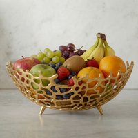FineBuy Obstschale Rund Schale Metall 46cm Tischdeko - Moderner Obstkorb mit Fuß aus Aluminium - Elegante Dekoschale - Alu Früchtekorb Handmade