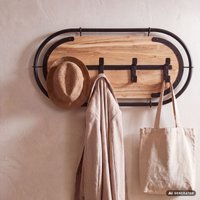 FineBuy Wandgarderobe Akazie Massivholz - Modernes Garderobenpaneel Hängegarderobe mit Haken - Garderobenleiste Flurgarderobe Massiv Handmade
