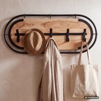FineBuy Wandgarderobe Akazie Massivholz - Modernes Garderobenpaneel Hängegarderobe mit Haken - Garderobenleiste Flurgarderobe Massiv Handmade