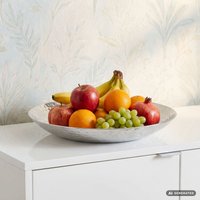FineBuy Obstschale Rund Silber Schale Metall Tischdeko - Moderner Obstkorb Hammerschlag aus Aluminium - Elegante Dekoschale - Alu Früchteschale Handmade