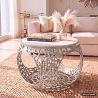 FineBuy Couchtisch 60cm Aluminium mit weißer Marmor Tischplatte - Runder Wohnzimmertisch mit Stauraum - Design Sofatisch - Moderner Loungetisch - Edler Beistelltisch Wohnzimmer Handgefertigt