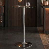 FineBuy Stehtisch 60x60x105 cm Rund Bartisch Sicherheitsglas Bistrotisch Silber, Moderner Tisch für Bar, Design Partytisch Metall, Hochtisch Messetisch Chrom