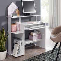 FineBuy Computertisch 94x90,5x48,5 cm Laptop Tisch Modern mit Tastaturauszug, PC-Tisch mit Drucker-Ablage platzsparend, Schreibtisch für kleine Räume mit Ablage, Laptoptisch Klein
