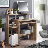 FineBuy Computertisch 94x90,5x48,5 cm Laptop Tisch Modern mit Tastaturauszug, PC-Tisch mit Drucker-Ablage platzsparend, Schreibtisch für kleine Räume mit Ablage, Laptoptisch Klein
